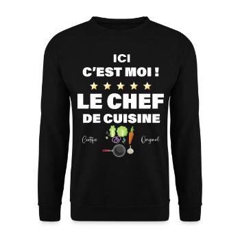 Tablier Ici C'est Moi Le chef Cadeau Homme - Sweat-shirt Unisexe - noir - Devant - Alina (178cm) & Michal (187cm)
