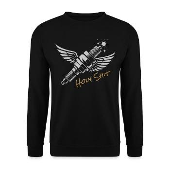 HOLY SHIT Geflügelte Zündkerze - Unisex Pullover - Schwarz - Vorne - Alina (178cm) & Michal (187cm)
