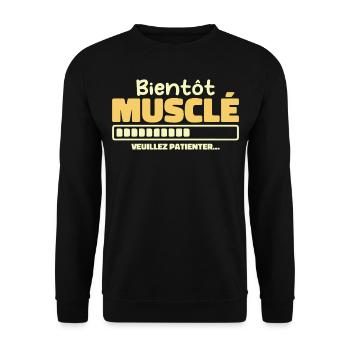 Bald muskulös - bitte warten - Unisex Pullover - Schwarz - Vorne - Alina (178cm) & Michal (187cm)