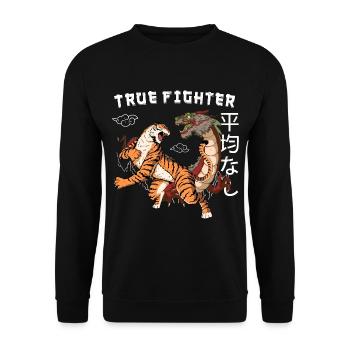 Vintage Drache Tiger 90s vintage Japan Kämpfer - Unisex Pullover - Schwarz - Vorne - Alina (178cm) & Michal (187cm)