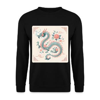 Elegant Floral Chinese Dragon Design - Unisex Sweatshirt - black - Front - Alina (178cm) & Michal (187cm)