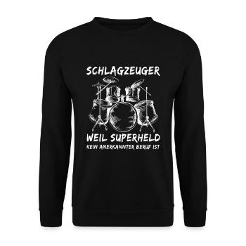 Schlagzeuger - Lustiger Schlagzeuger-Spruch - Unisex Pullover - Schwarz - Vorne - Alina (178cm) & Michal (187cm)