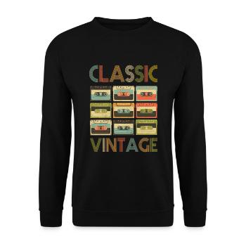 80er 90er Jahre Retro Vintage Klassisch old school - Unisex Pullover - Schwarz - Vorne - Alina (178cm) & Michal (187cm)