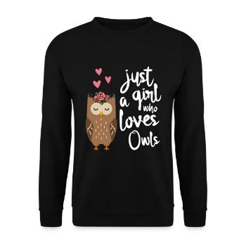 Eule Nur ein Mädchen dass Eulen liebt - Unisex Pullover - Schwarz - Vorne - Alina (178cm) & Michal (187cm)
