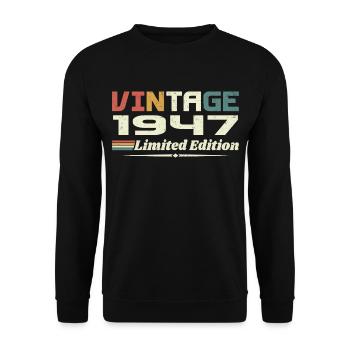 Jahrgang 1947 Geschenk 1947 Geburtstag 1947 Retro - Unisex Pullover - Schwarz - Vorne - Alina (178cm) & Michal (187cm)