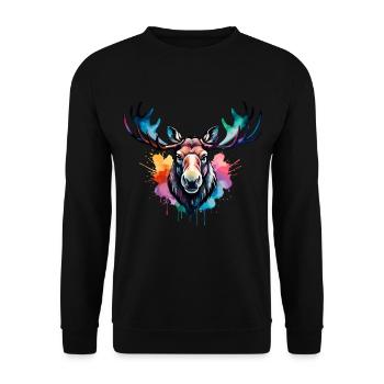 Moose Cool in the Forest, Colorful Design, Watercolor - Unisex Sweatshirt - black - Front - Alina (178cm) & Michal (187cm)