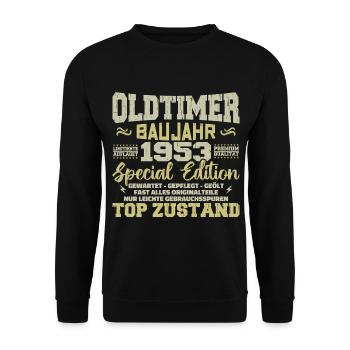 Jahrgang 1953 geboren Retro Geburtstag Vintage - Unisex Pullover - Schwarz - Vorne - Alina (178cm) & Michal (187cm)