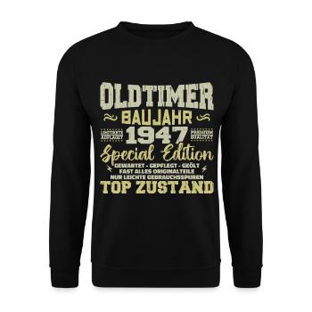 Jahrgang 1947 geboren Retro Geburtstag Vintage - Unisex Pullover - Schwarz - Vorne - Alina (178cm) & Michal (187cm)