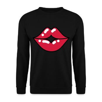 71 Kussmund Mund Lippen - Unisex Pullover - Schwarz - Vorne - Alina (178cm) & Michal (187cm)
