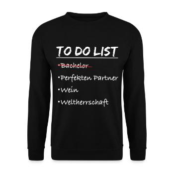 To do liste Bachelor Abschluss feier Kostüm - Unisex Pullover - Schwarz - Vorne - Alina (178cm) & Michal (187cm)