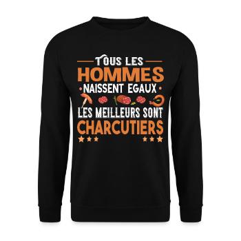 Charcutier homme. Cadeau métier charcuterie. Porc - Sweat-shirt Unisexe - noir - Devant - Alina (178cm) & Michal (187cm)
