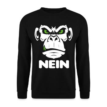 Nope Nö Nein Affe Monkey Jetzt nicht Hau Ab Weg - Unisex Pullover - Schwarz - Vorne - Alina (178cm) & Michal (187cm)