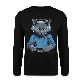 Musiker Russisch Blau Katze Kopfhörer Katzen Musik - Unisex Pullover - Schwarz - Vorne - Alina (178cm) & Michal (187cm)