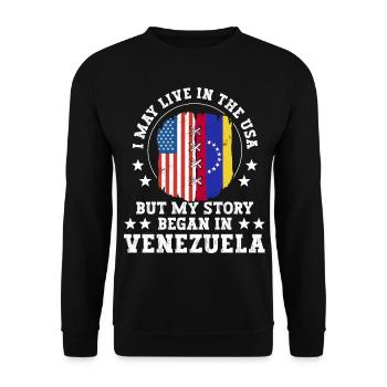 I May Live In The USA But My Story Began In - Unisex Pullover - Schwarz - Vorne - Alina (178cm) & Michal (187cm)