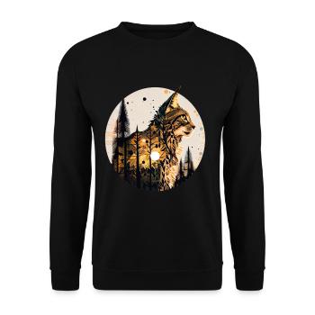 Lynx with moon in the forest with pattern - Unisex Sweatshirt - black - Front - Alina (178cm) & Michal (187cm)