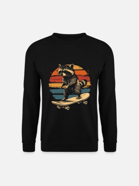 Waschbär auf Skateboard vintage - Unisex Pullover - Schwarz