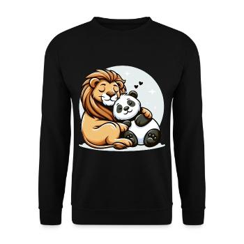 Cuddling Lion And Panda In Love - Unisex Sweatshirt - black - Front - Alina (178cm) & Michal (187cm)