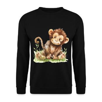 Cute Baby Monkey Watercolor - Unisex Pullover - Schwarz - Vorne - Alina (178cm) & Michal (187cm)