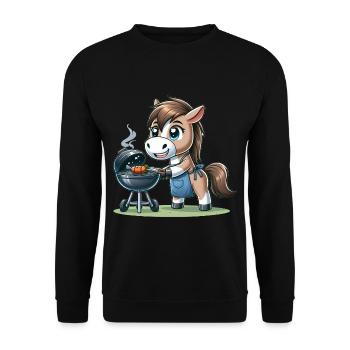 Cute BBQ Horse - Unisex Pullover - Schwarz - Vorne - Alina (178cm) & Michal (187cm)