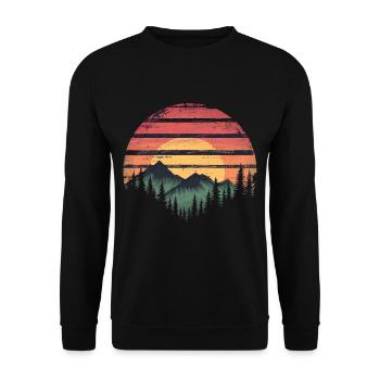 Coucher de soleil Forêt Montagne Extérieur Rétro Années 80 Vintage - Sweat-shirt Unisexe - noir - Devant - Alina (178cm) & Michal (187cm)