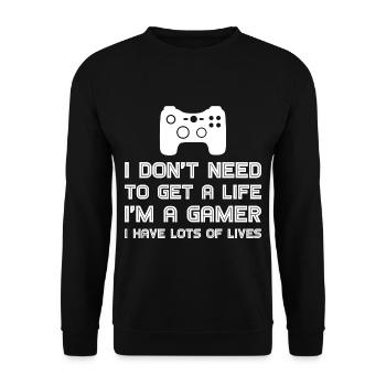 I'm A Gamer, I Have Lots Of Lives - Unisex Sweatshirt - black - Front - Alina (178cm) & Michal (187cm)