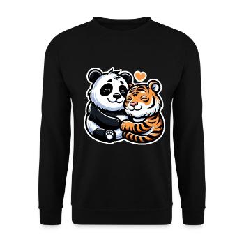 Cuddling Panda And Tiger In Love - Unisex Pullover - Schwarz - Vorne - Alina (178cm) & Michal (187cm)