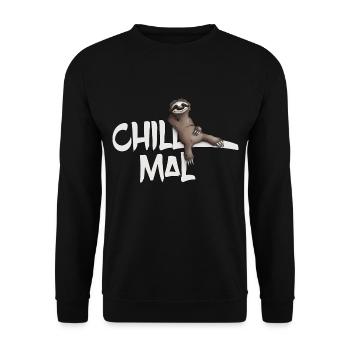 Faultier chill mal lässig abhängen Geschenk - Unisex Pullover - Schwarz - Vorne - Alina (178cm) & Michal (187cm)