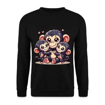 Parent chimpanzé aimant avec deux enfants mignons - Sweat-shirt Unisexe - noir - Devant - Alina (178cm) & Michal (187cm)