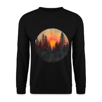 coucher de soleil forêt silhouette extérieur rétro des années 80 vibe 3 - Sweat-shirt Unisexe - noir - Devant - Alina (178cm) & Michal (187cm)