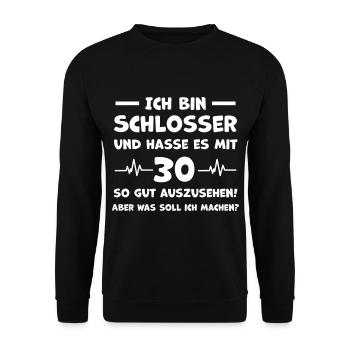 Schlosser Spruch 30 Jahre - Unisex Pullover - Schwarz - Vorne - Alina (178cm) & Michal (187cm)
