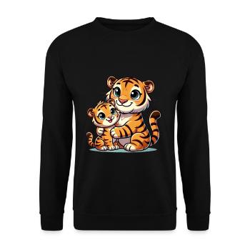 Loving Tiger Parent with Child - Unisex Sweatshirt - black - Front - Alina (178cm) & Michal (187cm)