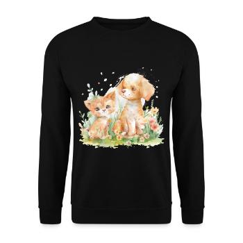 Cute Cat And Dog Friends - Unisex Pullover - Schwarz - Vorne - Alina (178cm) & Michal (187cm)