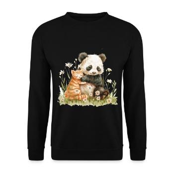 Cute Cat And Panda Friends - Unisex Pullover - Schwarz - Vorne - Alina (178cm) & Michal (187cm)