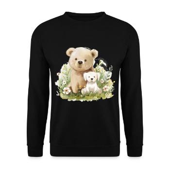 Cute Bear And Dog Friends - Unisex Pullover - Schwarz - Vorne - Alina (178cm) & Michal (187cm)