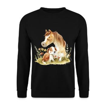 Cute Dog And Horse Friends - Unisex Pullover - Schwarz - Vorne - Alina (178cm) & Michal (187cm)