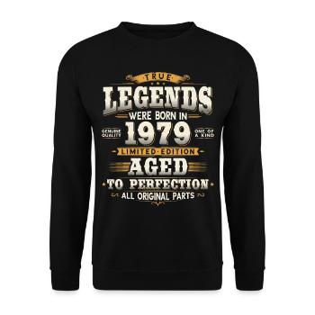 Né en 1979 Cadeau d’anniversaire Legends - Sweat-shirt Unisexe - noir - Devant - Alina (178cm) & Michal (187cm)