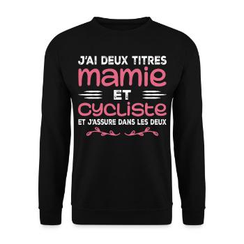 Zwei Titel Oma Radsportlerin | Oma | Fahrrad - Unisex Pullover - Schwarz - Vorne - Alina (178cm) & Michal (187cm)