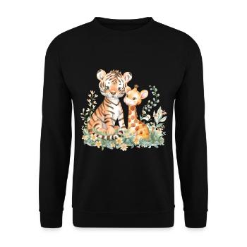 Cute Tiger And Giraffe Friends - Unisex Pullover - Schwarz - Vorne - Alina (178cm) & Michal (187cm)