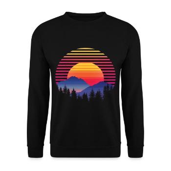Coucher de soleil forêt montagne Extérieur Rétro des années 80 Vintage 4 - Sweat-shirt Unisexe - noir - Devant - Alina (178cm) & Michal (187cm)