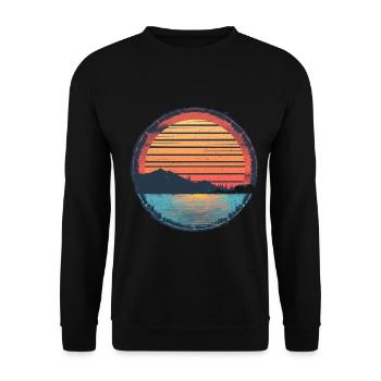 Sunset Lake Mountain Extérieur Rétro Années 80 Vintage - Sweat-shirt Unisexe - noir - Devant - Alina (178cm) & Michal (187cm)