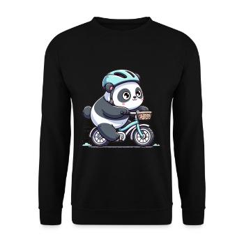 Cute Cyclist Panda - Unisex Pullover - Schwarz - Vorne - Alina (178cm) & Michal (187cm)