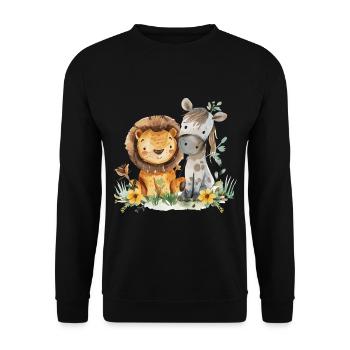 Cute Lion And Horse Friends - Unisex Pullover - Schwarz - Vorne - Alina (178cm) & Michal (187cm)