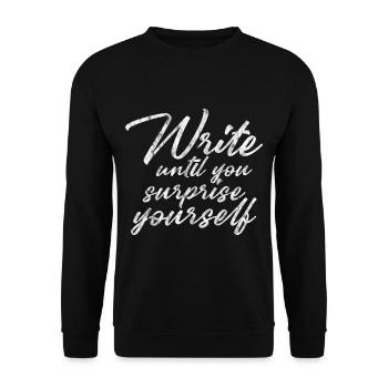 Write Until You Surprise Yourself 3 - Unisex Pullover - Schwarz - Vorne - Alina (178cm) & Michal (187cm)
