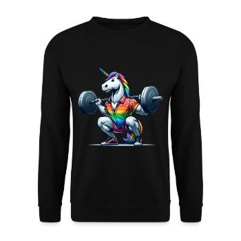 Cool Rainbow Unicorn Squatting In The Gym - Unisex Sweatshirt - black - Front - Alina (178cm) & Michal (187cm)