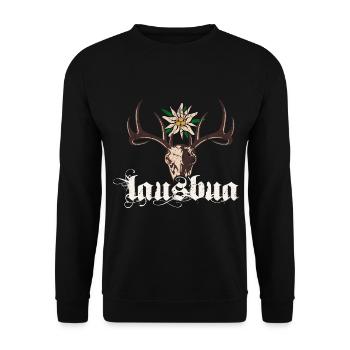Lausbua Hirsch Edelweiß Trachtenshirt Bayern - Unisex Pullover - Schwarz - Vorne - Alina (178cm) & Michal (187cm)