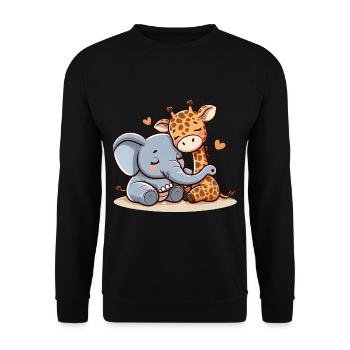 Cuddling Elephant And Giraffe In Love - Unisex Pullover - Schwarz - Vorne - Alina (178cm) & Michal (187cm)