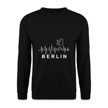 Herzschlag mit Berliner Bär - Unisex Pullover - Schwarz - Vorne - Alina (178cm) & Michal (187cm)