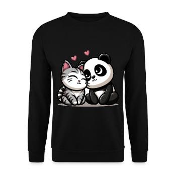 Cuddling Cat And Panda In Love - Unisex Pullover - Schwarz - Vorne - Alina (178cm) & Michal (187cm)