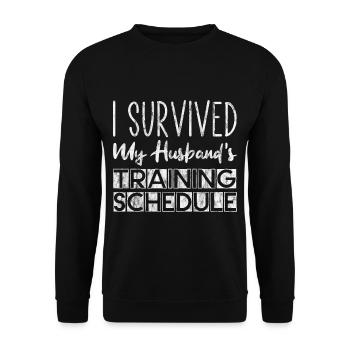 I Survived My Husband's Training Schedule 3 - Unisex Pullover - Schwarz - Vorne - Alina (178cm) & Michal (187cm)