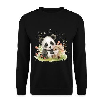 Cute Panda And Dog Friends - Unisex Pullover - Schwarz - Vorne - Alina (178cm) & Michal (187cm)